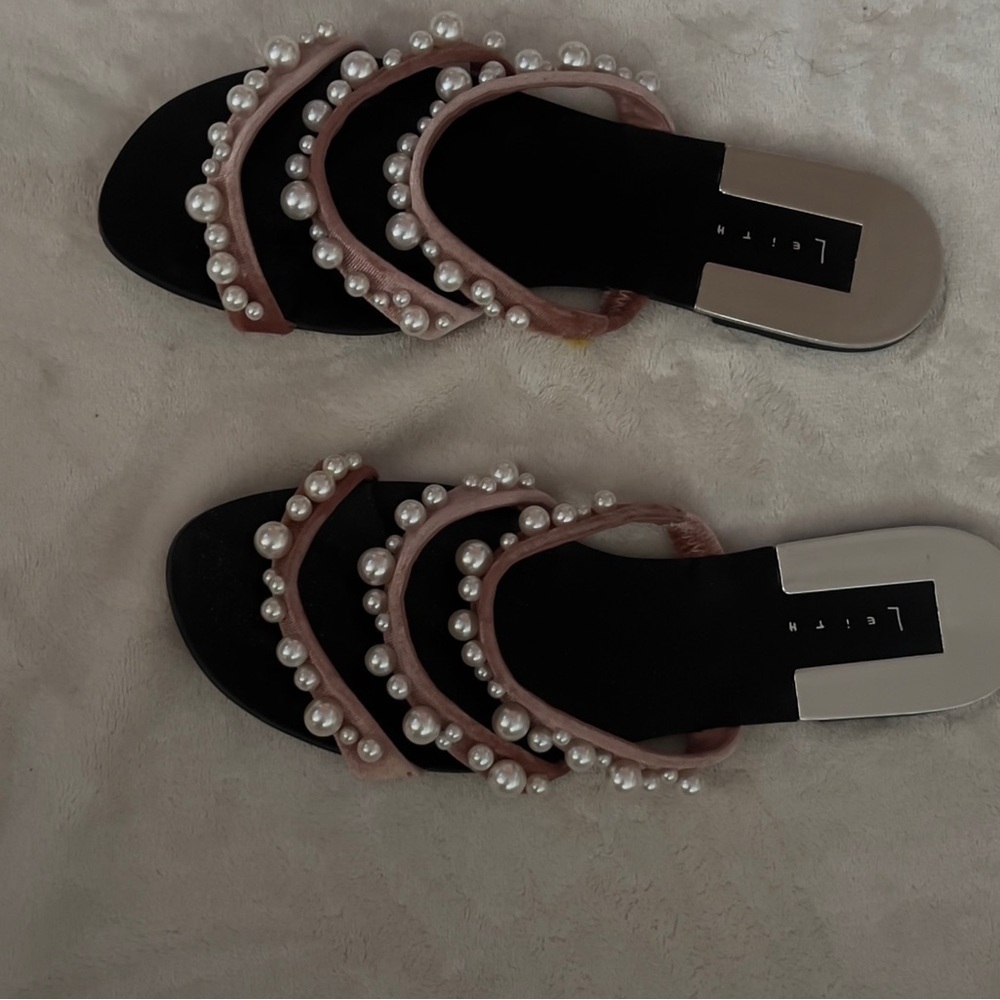 Leith pearl blush velvet slide on sandal shoe - Picture 7 of 8